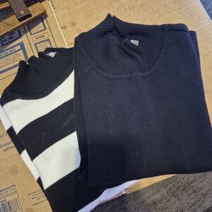 Men's Navy and Black-White Striped Crewneck Sweaters